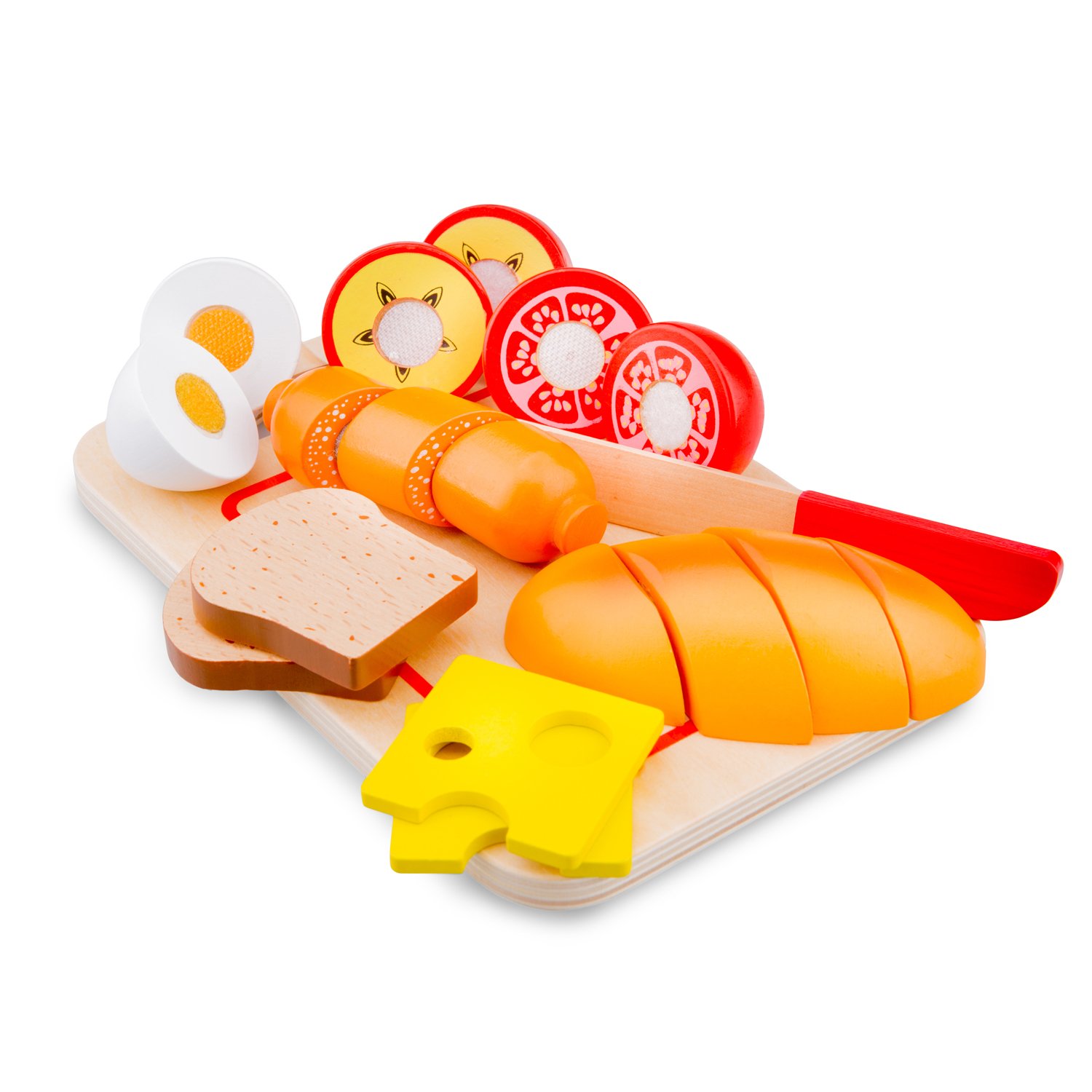 Woet® Wooden Cutting Breakfast Set, Sliceable Play Food with Knife and Board - Image 2