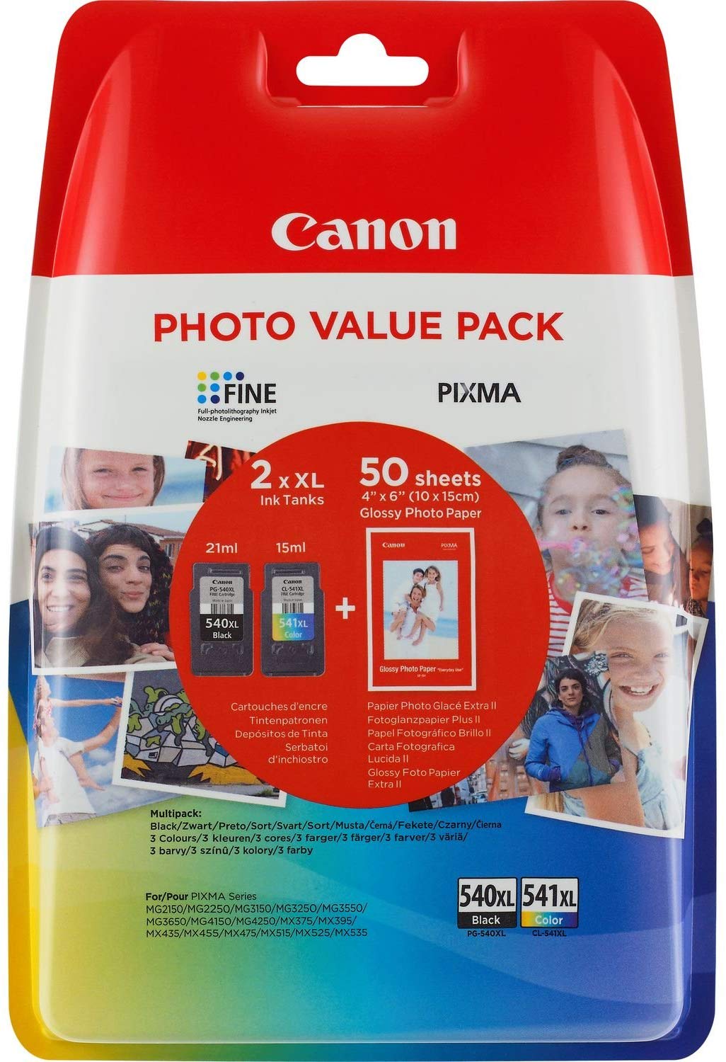 CANON PG-540XL/CL-541XL Photo Value Ink Cartridge, Black/Yellow/Magenta/Cyan, High