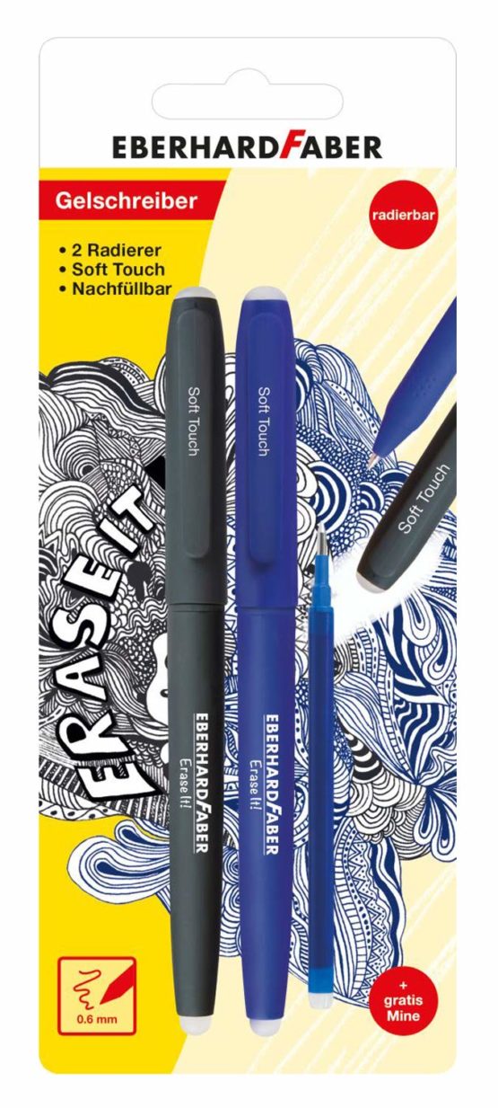 Eberhard Faber 582103 Erasable Gel Pen Set of 2 with Blue Refill