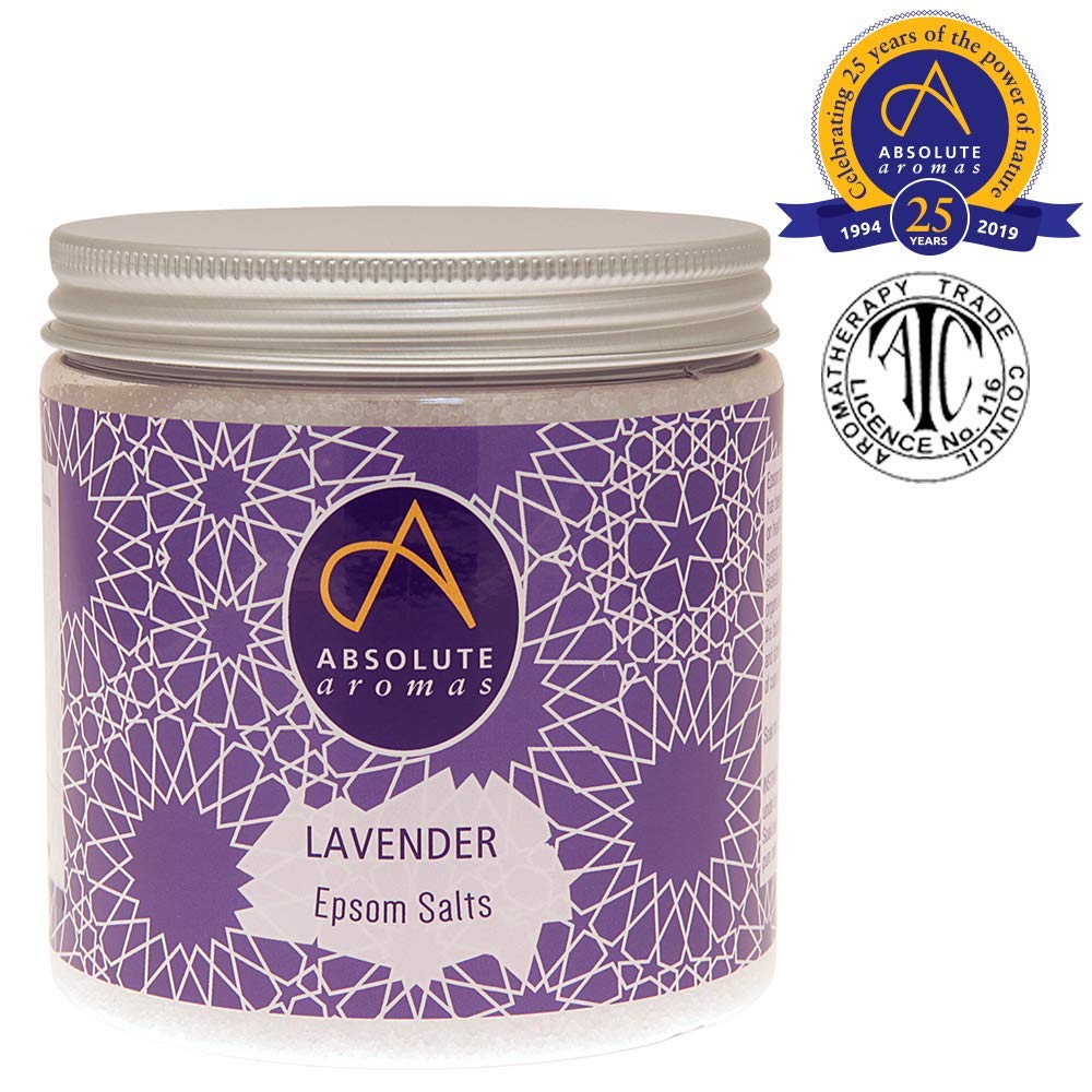 Absolute Aromas Lavender Infused Epsom Bath Salts 575g, Magnesium Sulphate, Relaxing Salts for The Bath