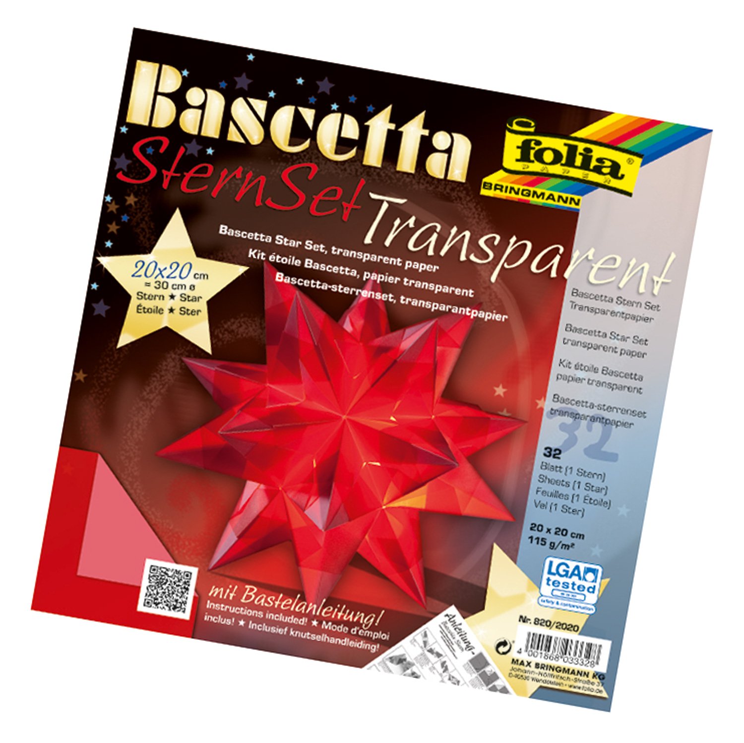 Folia Bringmann Bascetta Star Set Transparent 20 x 20 cm / 30 cm diameter, Red