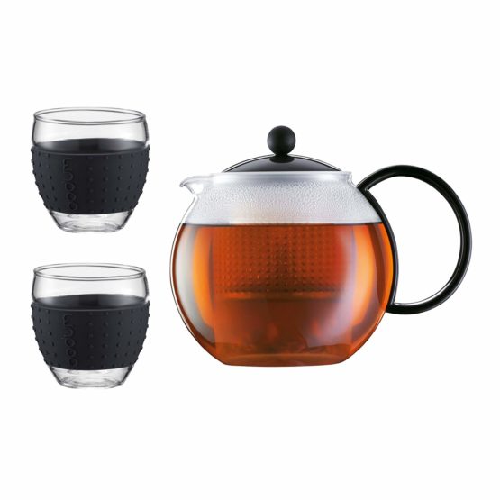 Bodum Assam Set Tea Press, Borosilicate Glass, 1.0 L/34 oz with 2 Glasses of 0.35 L/12 oz