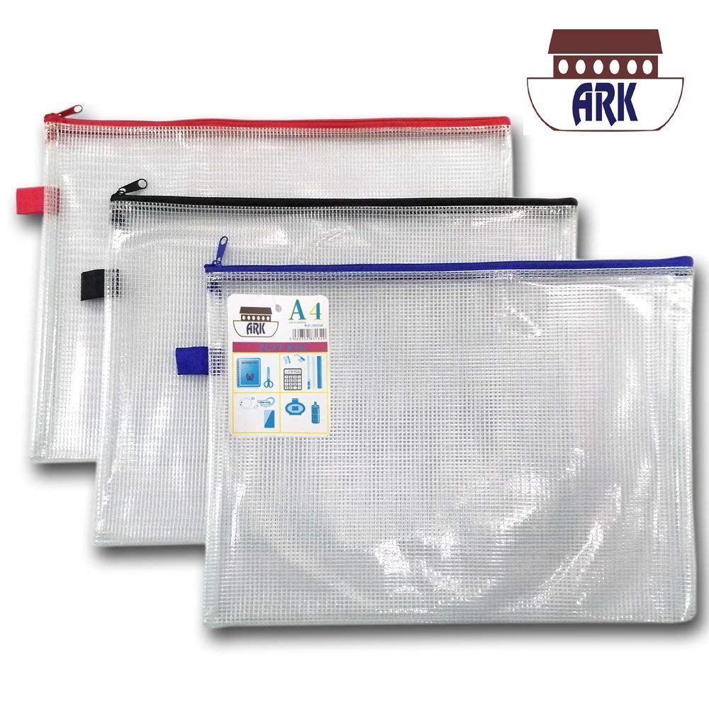 6 x A4+ Tuff Bag School Waterproof Storage Strong Pencil Pen Case Zip Wallet (360x 260mm) by ARK