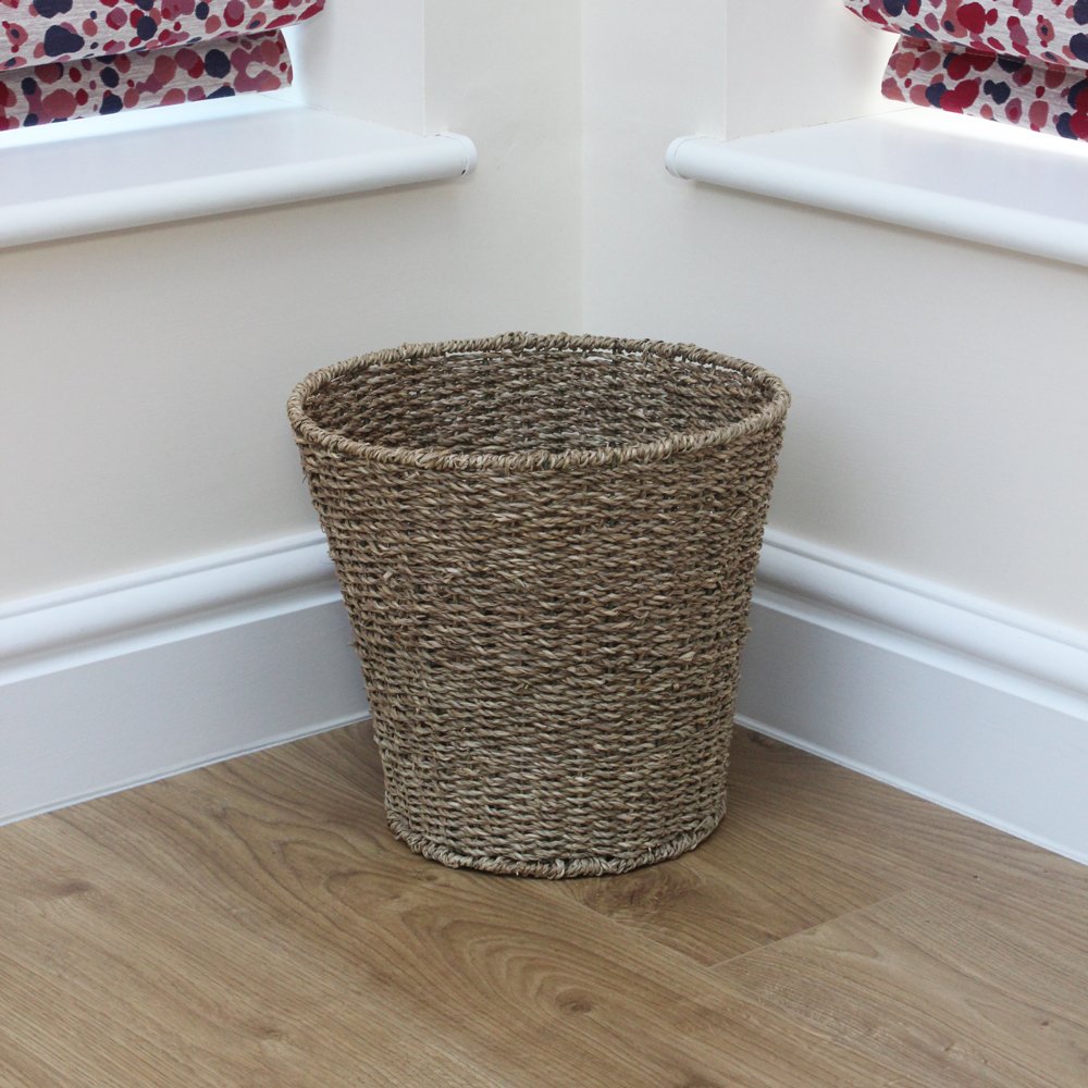 28 x 25 cm JVL Natural Round Seagrass Waste Paper Basket Bin 