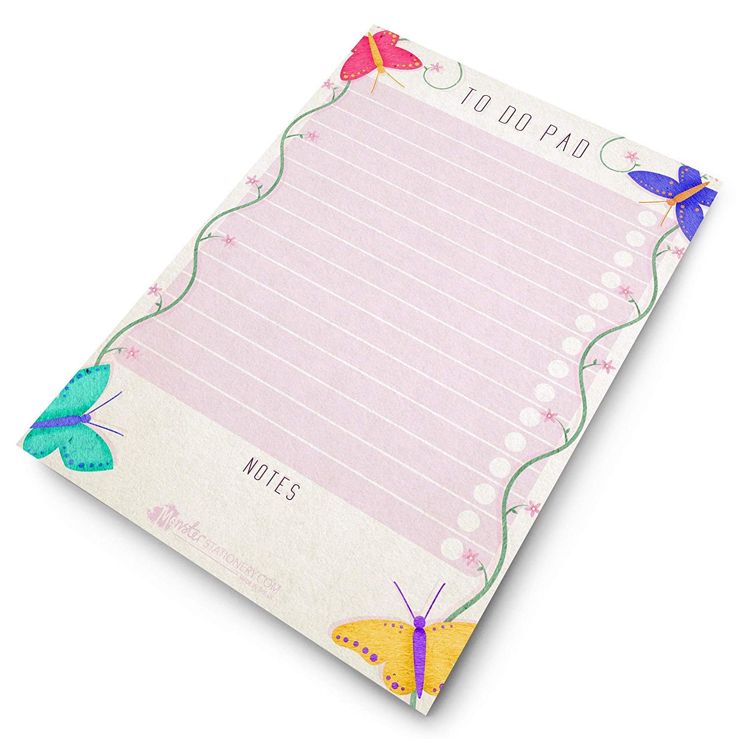 Ashton and Wright - Butterfly Design - A5 to Do Pad/Daily Schedule Planner/Desk Pad - 60 Sheets - 80gsm - Made in UK