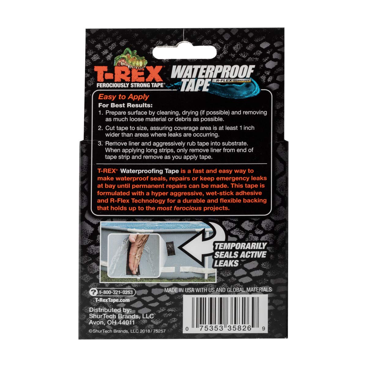 T-REX Waterproof Butyl Tape for Leak Repair 48mm x 1.52cm, Black, 50mm x 1.52m - Image 2