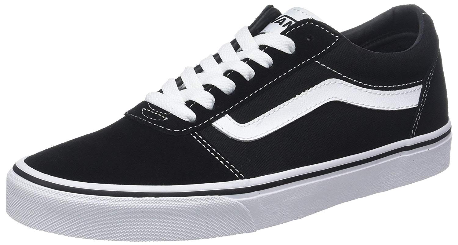 Mens Vans Size 9.5, Ward Sneaker Black & White Suede Canvas Lace Up Shoes, Low Top Men's Trainers