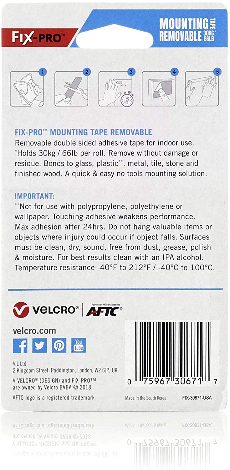 VELCRO Brand FIX-30671-WEU FIX-PRO Mounting Tape Removable-2m, Clear, 2m x 25mm - Image 2