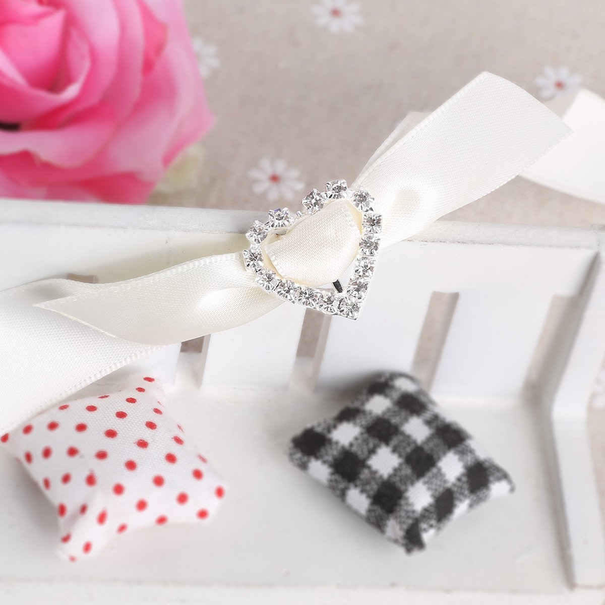 AKORD 20x Diamante Diamond Crystal Rhinestone Ribbon Buckles Sliders for Wedding Embellishment Party Invitations & Cards Making-Heart - Image 4