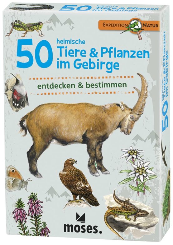 moses. Expedition Natur – 50 native animals and plants in the mountains, determination cards in a set, with exciting quiz questions