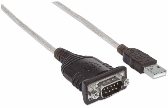 Manhattan USB-A to Serial Converter cable, 45cm, Male to Male, Serial/RS232/COM/DB9, Prolific PL-2303HXD Chip, Black/Silver cable, Polybag - Image 2