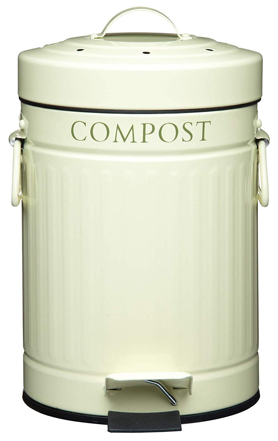KitchenCraft Pedal-Operated Mini Kitchen Compost Bin, 3 litres (5.25 Pints), Dishwasher Safe (Without The Filter), Cream