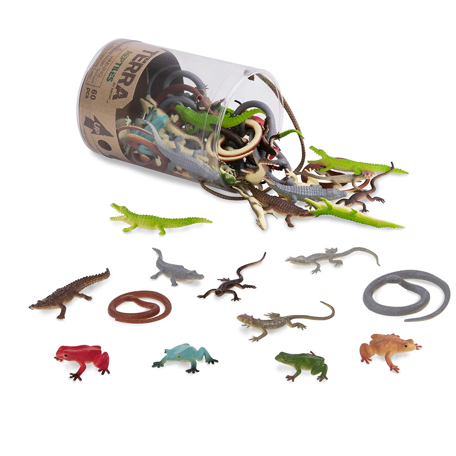 Terra by Battat, 60 Pieces Lizard Animal Tube, Realistic Plastic Reptile & Amphibian Figurines, Frog, Alligator, Snake & More