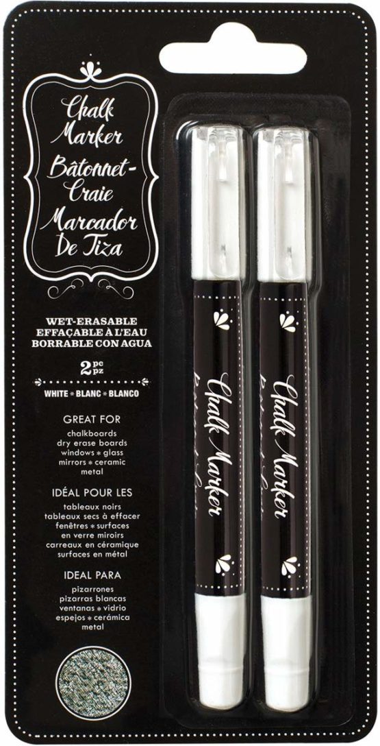 American Crafts Erasable Chalk Markers 2/Pkg-White, Other, Multicoloured, 1.9 x 8.89 x 18.41 cm