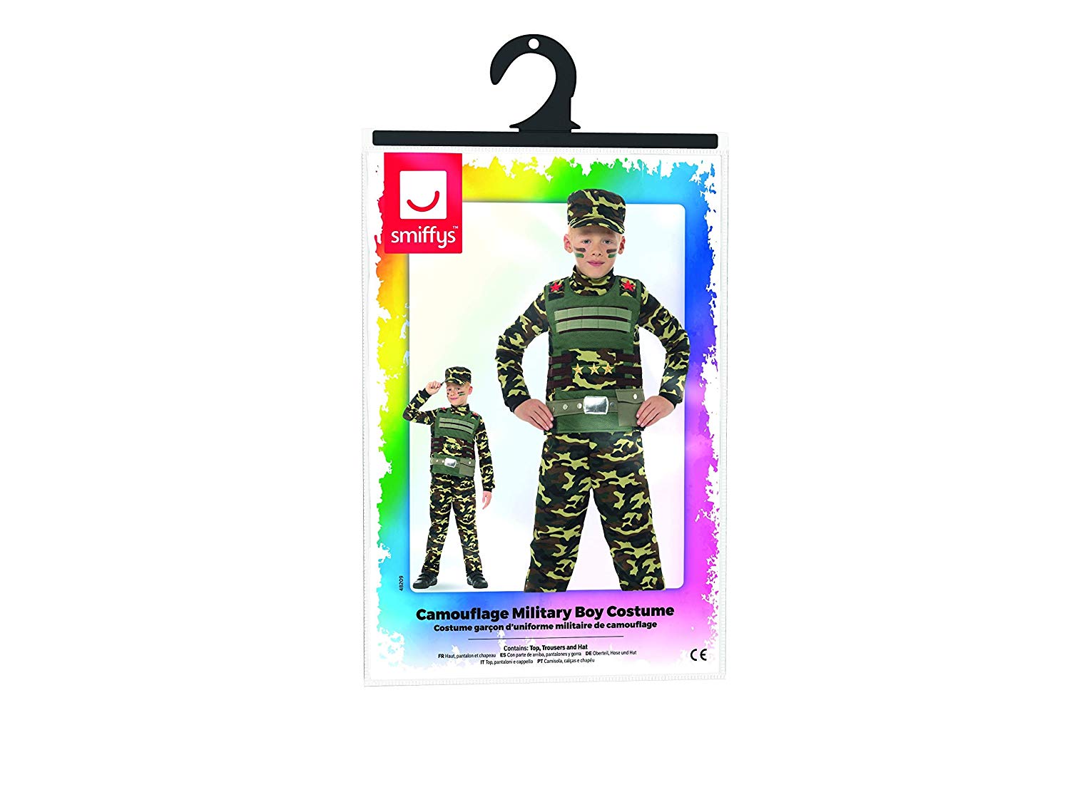 Smiffys Camouflage Military Boy Costume, Green with Top, Trousers & Hat, Boys Fancy Dress, Army Dress Up Costumes - Image 4