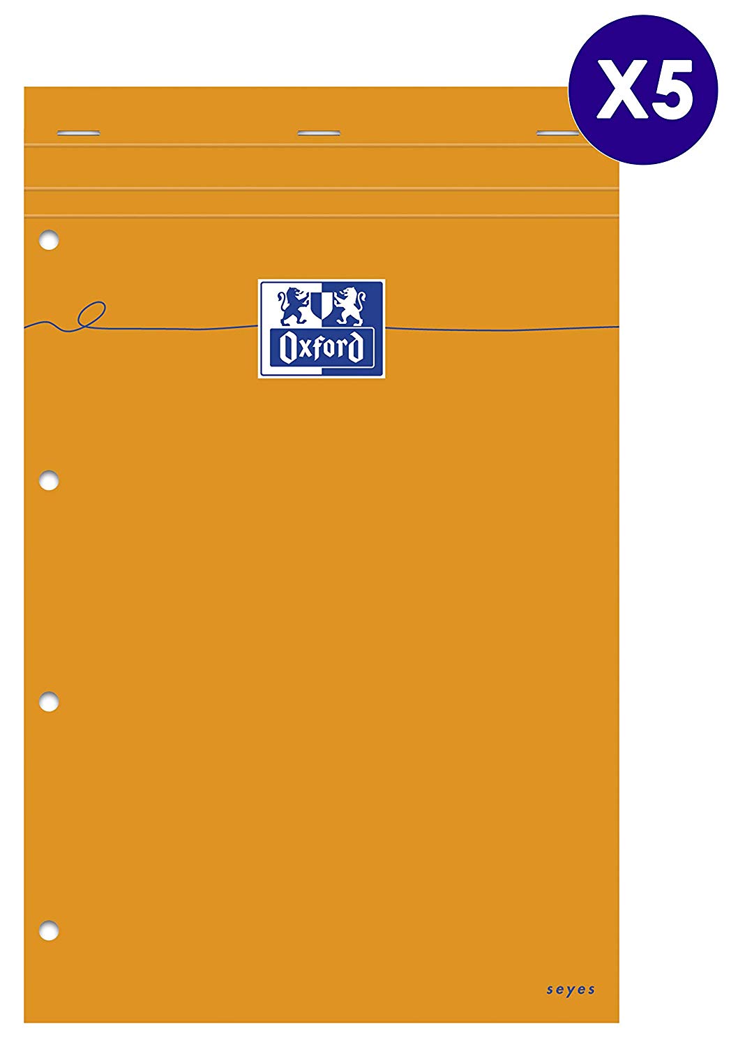 Pack of 5 Oxford notepads Large Squares Seyès-Ruled 160 Pages A4 Orange, a4+