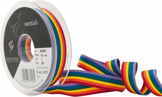 Berisfords 15 mm Rainbow Stripe Ribbon, Multi-Color