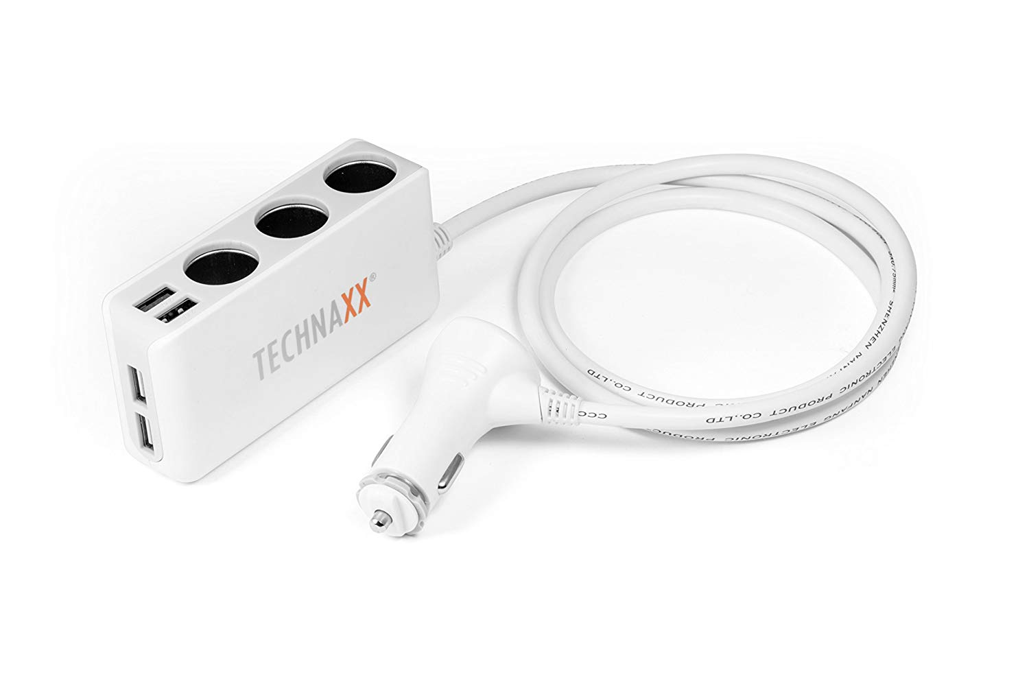 Technaxx car charger, 4x USB port, 3x socket (TE11), White