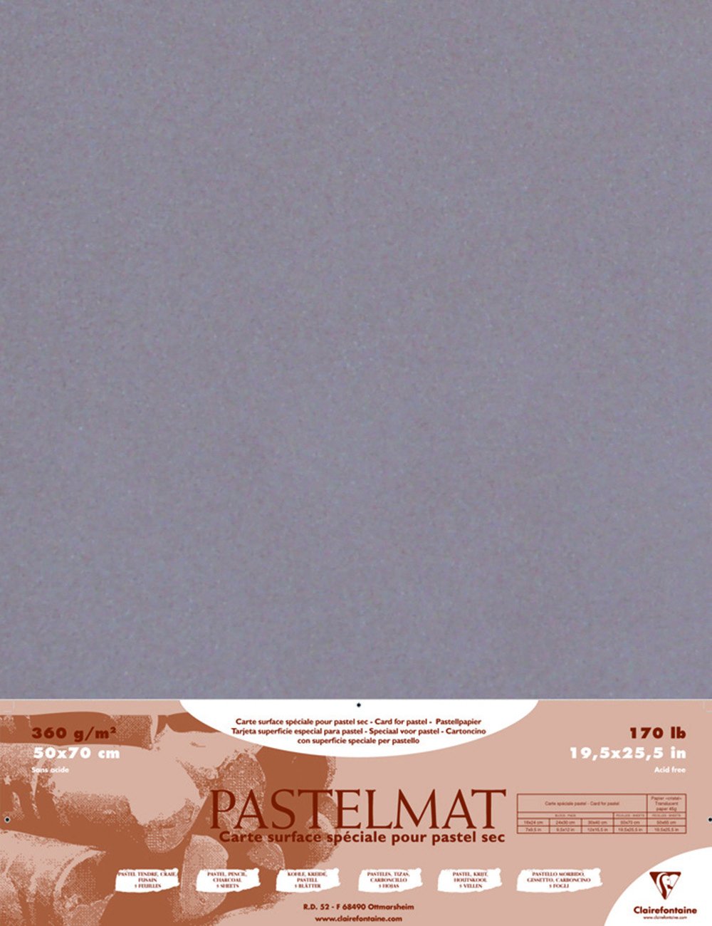 Clairefontaine, Ref 96019C, Pastelmat Card Sheets (Pack of 5 Sheets), 360gsm Card, 50 x 70cm, Dark Grey Colour - Image 2