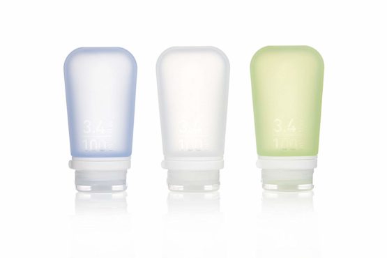 humangear GoToob+ 3-Pack - Large 100ml GoToob+ Travel Bottle with locking cap 3-Pack - Large 100ml - Clear/Green/Blue, Large