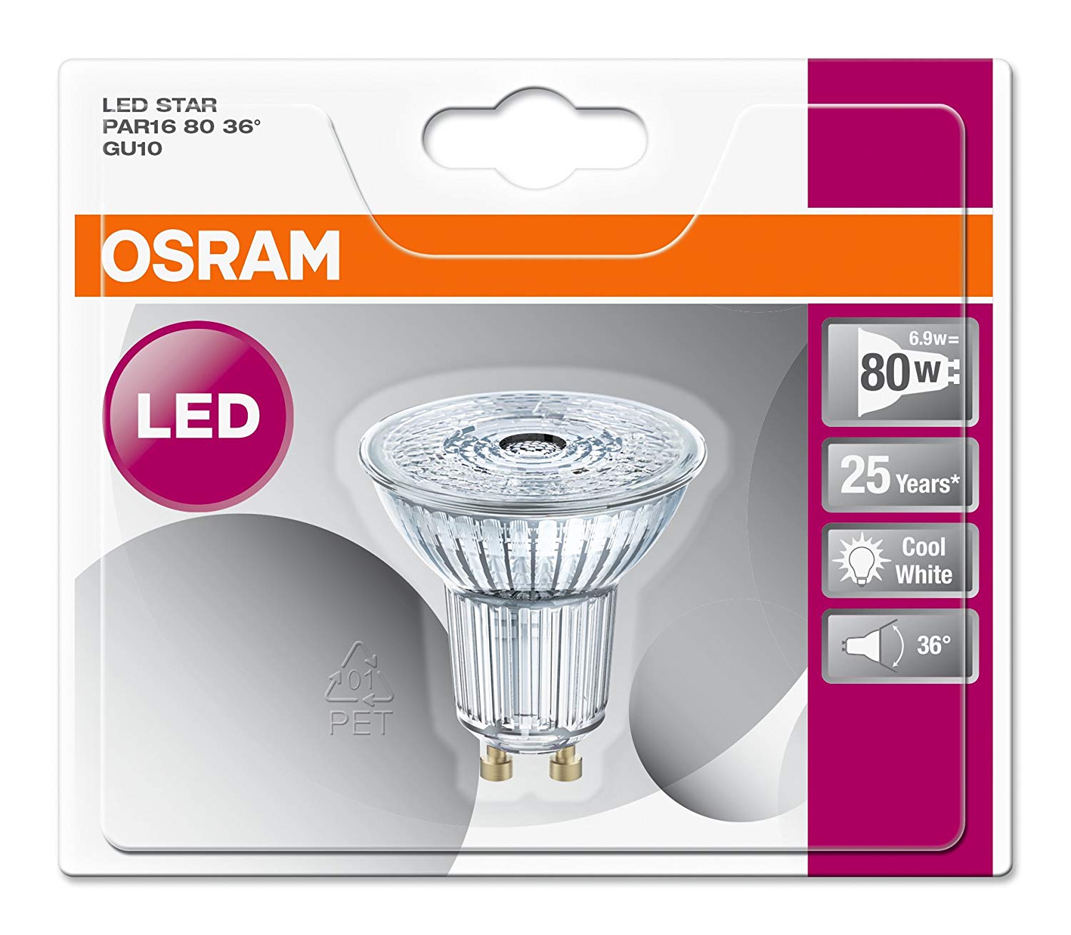 Osram Star Par16 LED Reflector Lamp, Glass, Cool White, GU10, 6.9 W - Image 3