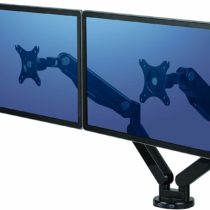 Fellowes Platinum Series Dual Monitor Arm - VESA Compliant Gas Spring Adjustable Monitor Stand with Tilt, Swivel, Rotation Functions and 2 USB Ports - Max Monitor Size 32" - Max Weight 8KG - Black