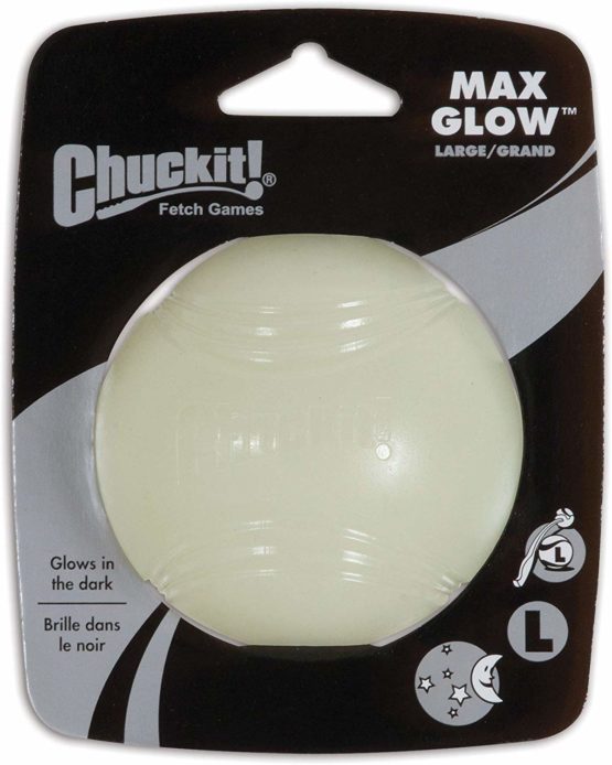 Chuckit! Max Glow Dog Ball High Visibility Glow In The Dark Bouncy Rubber Night Time Fetch Toy - Large(7.3cm)