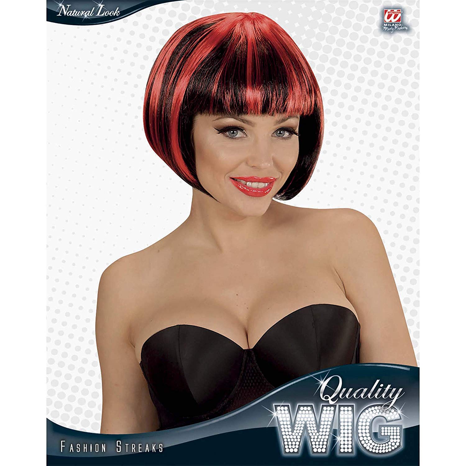 Widmann 04952 - Fashion Steaks Wig for Adults Women Disco, Party, Carnival, Theme Parties, Black-Red Color - Image 2