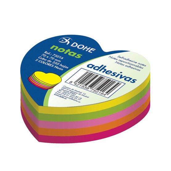 Dohe 75016 – Pack of 250 Sticky Note Cubes in The Shape of a Heart, 70 x 70 mm
