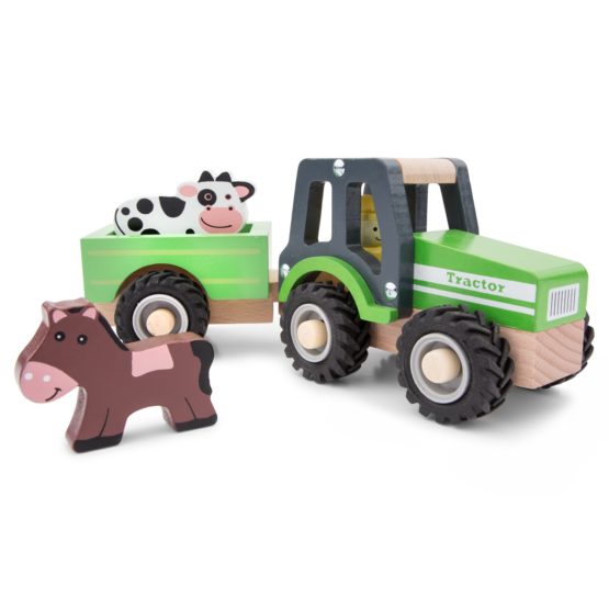 New Classic Toys 11941 Wooden Tractor with Trailer and Animals for Children 18 Months and Up Boys and Girls Baby Gifts, Green - Image 2