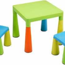 Liberty House Toys Plastic Children's Table with 2 Chairs, Green, Orange, Blue, Yellow, 45.5cm H W x 50.8cm D