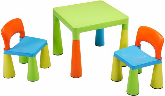 Liberty House Toys Plastic Children's Table with 2 Chairs, Green, Orange, Blue, Yellow, 45.5cm H W x 50.8cm D
