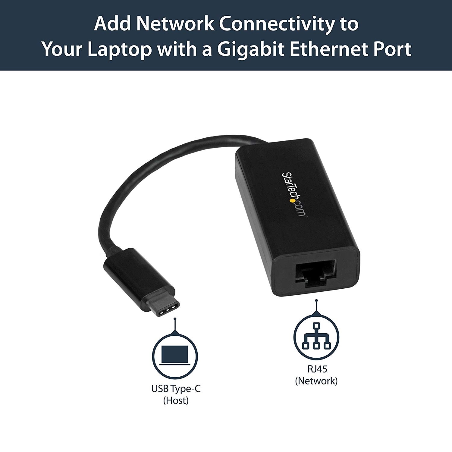 StarTech.com USB-C to Gigabit Ethernet Adapter, Black, Thunderbolt 3 Compatible, Windows & Mac - Image 2