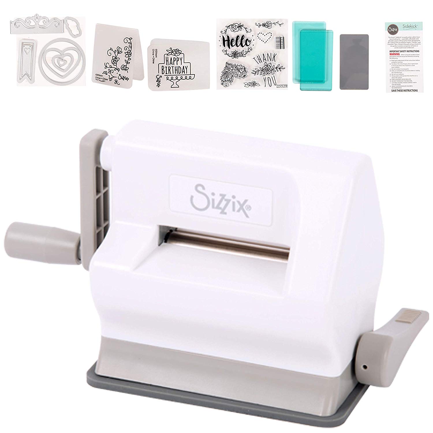 Sizzix Portable Sidekick Manual Die Cutting & Embossing Starter Kit for Paper Crafting Card Making & Scrapbooking - White & Grey - Image 2