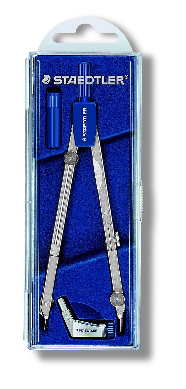 STAEDTLER 554 T01 Mars Basic Compass with Telescopic Extension Bar, Lead Part, Universal Adapter and Spares Box (360-470mm Diameter)