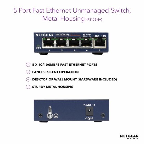 NETGEAR 5-Port Fast Ethernet 10/100 Unmanaged Switch (FS105) Desktop and ProSAFE Lifetime Protection, Blue - Image 2