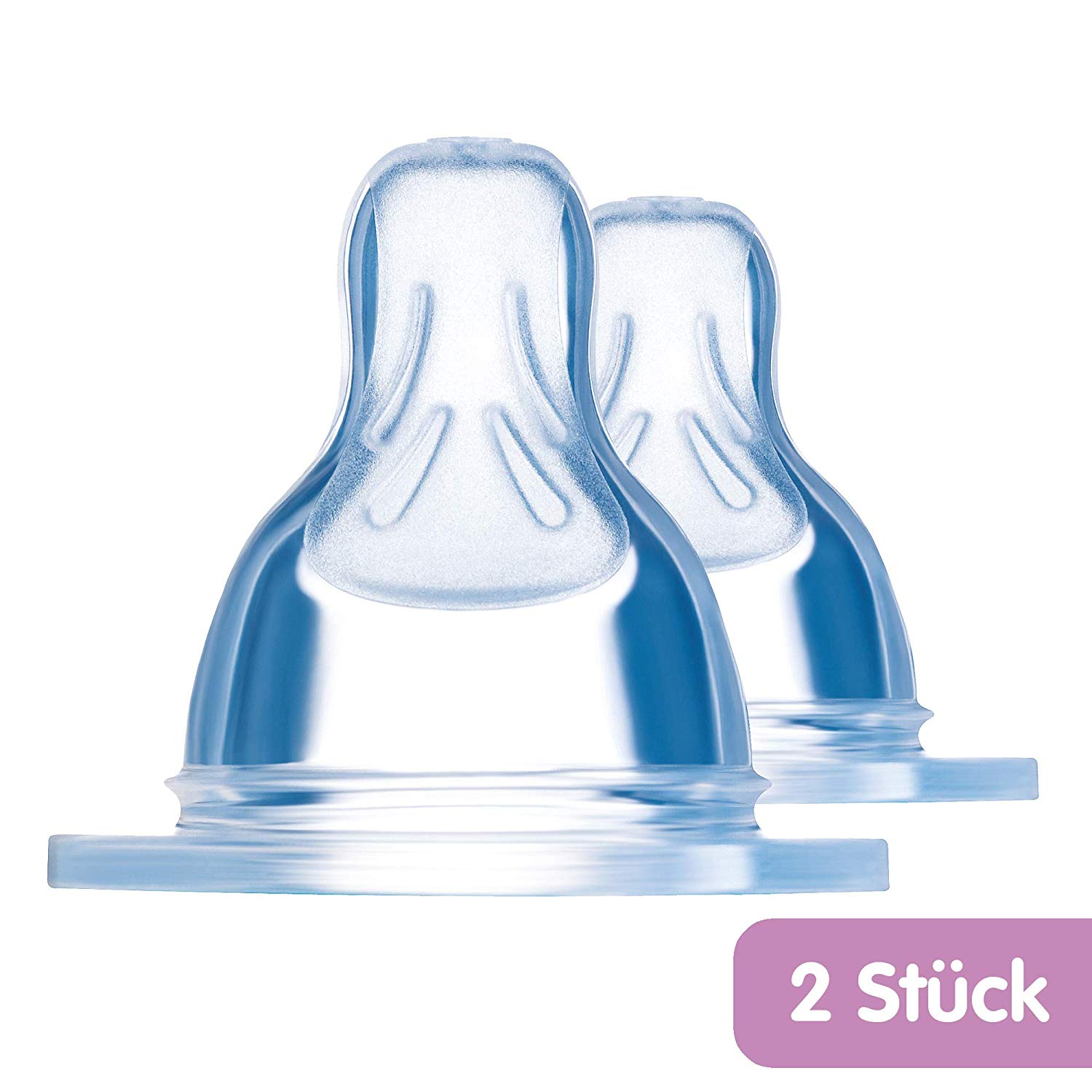 MAM - Set of 2 Anti Colic Baby Bottle Teats - Size 2 - Silicone, Transparent 4+ Months, 2 count (Pack of 1)