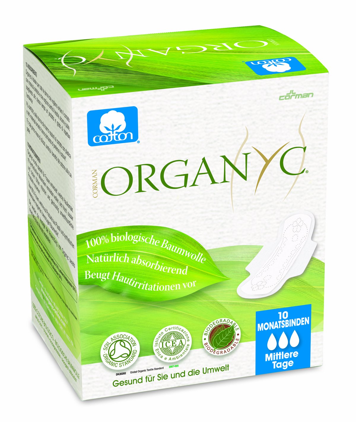 Organyc Pads - Moderate Flow 4 X 10, Maxi (40 Count)