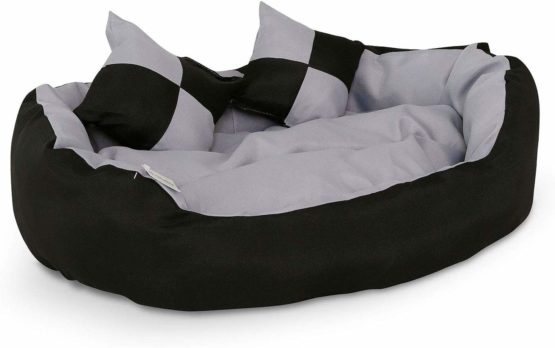 dibea Warm Basket Tearproof/Waterproof Cushion Dog/Cat Bed with Pillow, 65 x 50 x 20 cm, Black/Grey