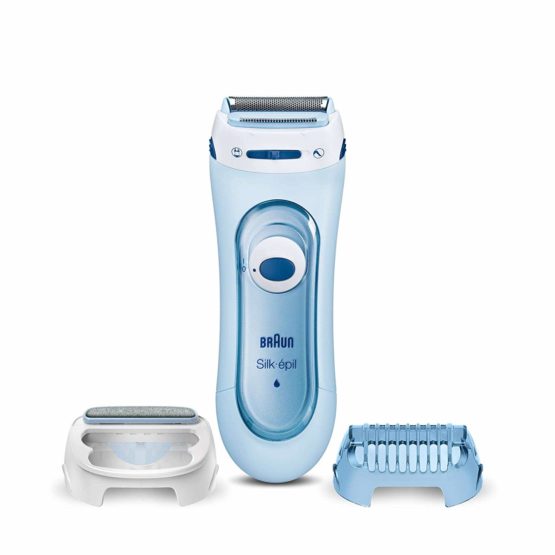 Braun Silk-épil Lady Shaver 5-160, 3-in-1 Wet and Dry Electric Shaver, Trimmer and Exfoliation System with 2 Extras, Blue