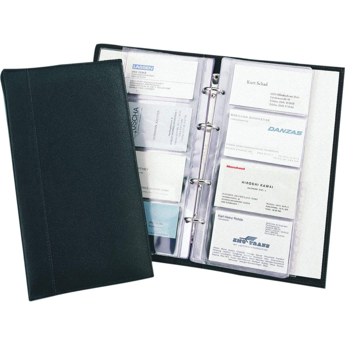 Alassio Visitenkarten Ringbuch aus feinem Leder, mit Register A-Z und Klarsichteinlagen für 120 Karten Business Card Case