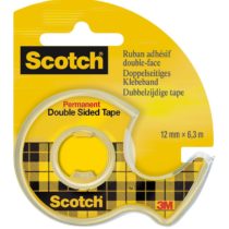 Scotch Double-Sided Tape on a Reusable Dispenser - 1 Roll - 12 mm x 6.3 m - Tape with Permanent Adhesive on Both Sides for School, Home and Office
