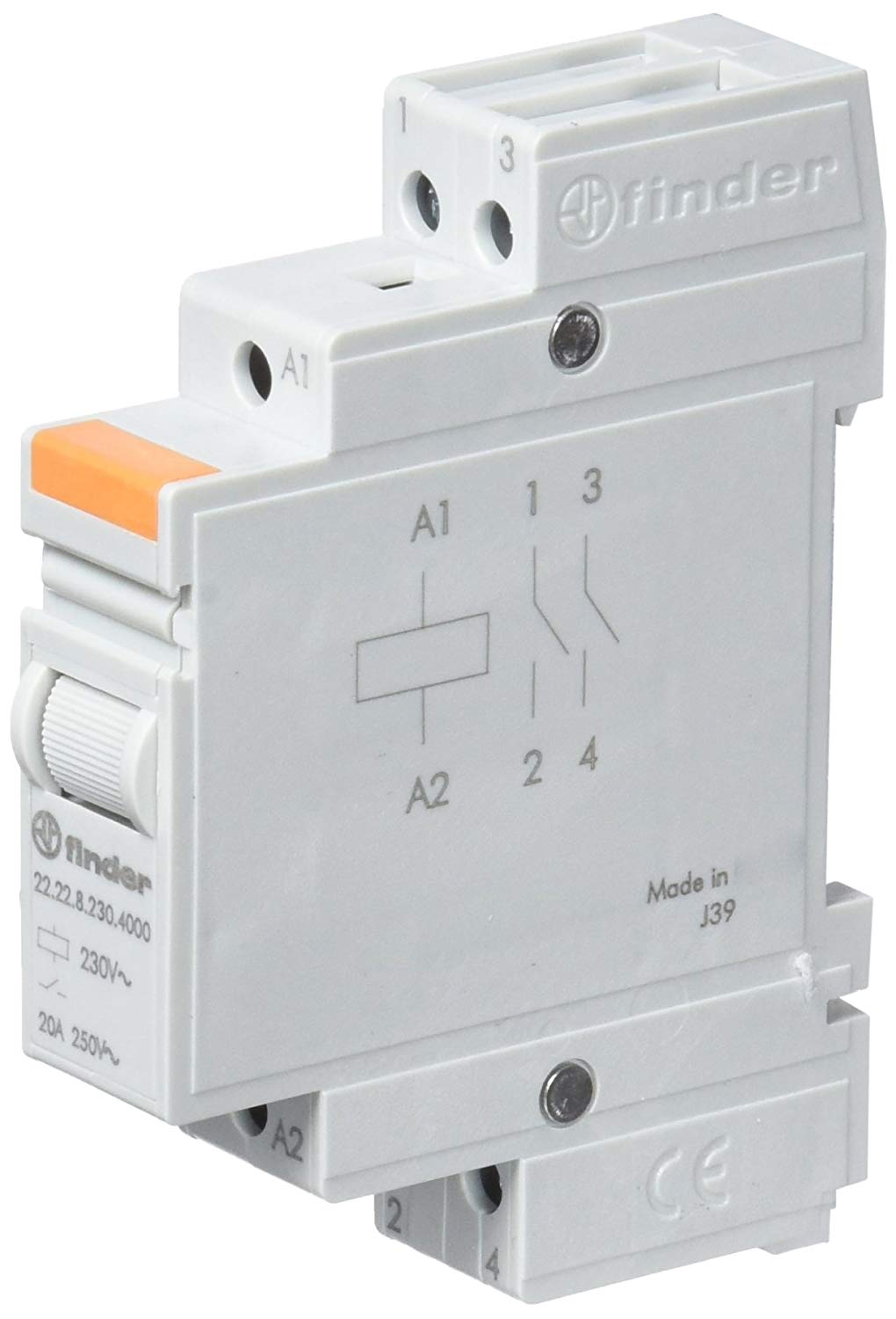 Finder 222282304000PAS Modular Relay 230 Vac 2 NO 20 A AgSnO2, Gray
