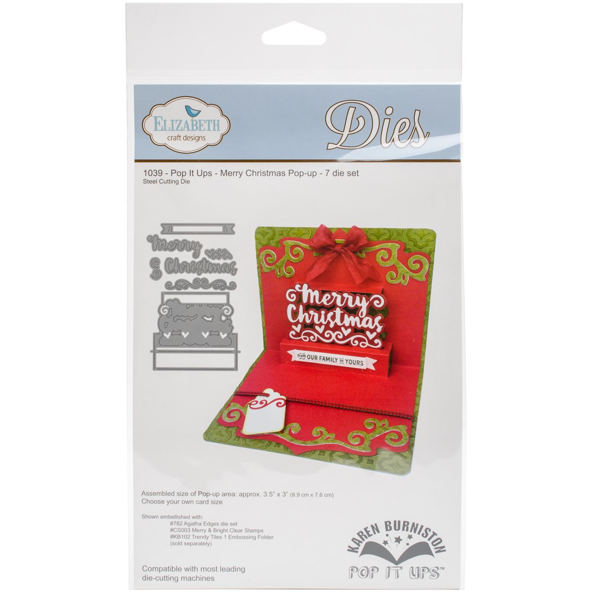 Elizabeth Craft Designs Elizabeth Craft Pop It Up Metal Dies by Karen Burniston-Merry Christmas Popup, Grey