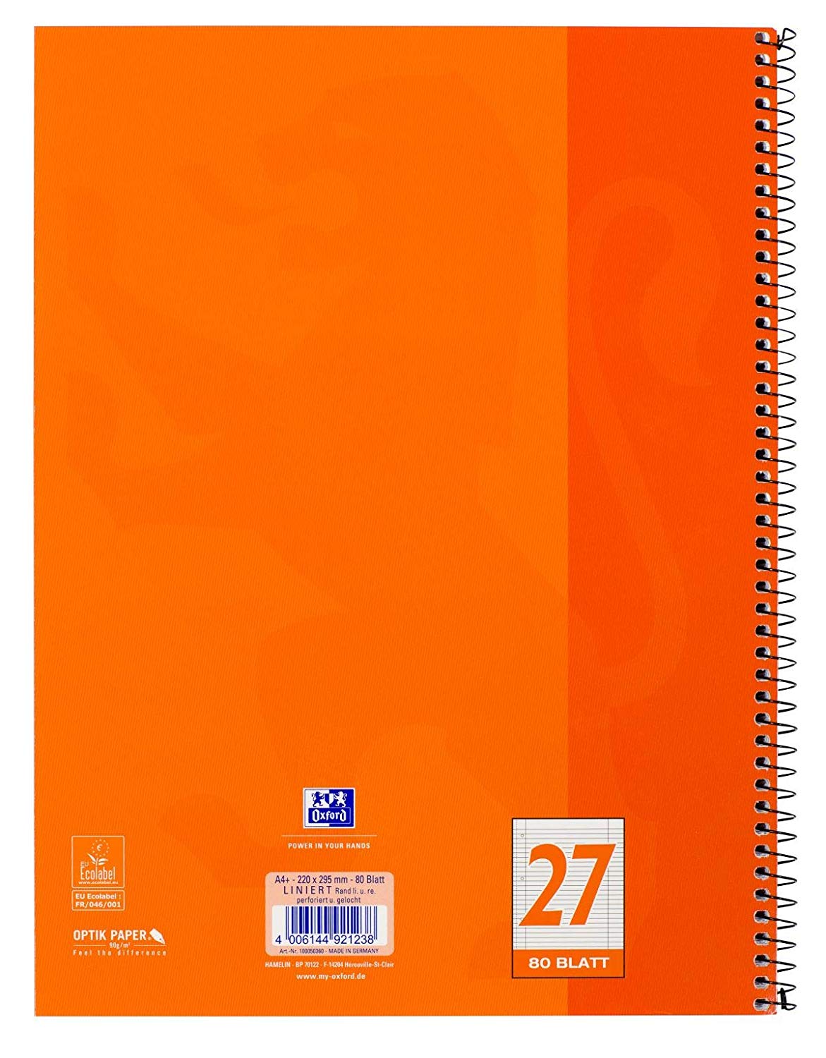 Oxford College Notepad School A4 Squared with Double Margin, 80 Sheets Type 27 ruling - Lined Middle Margin li. & re. Pack of 10 Orange - Image 2