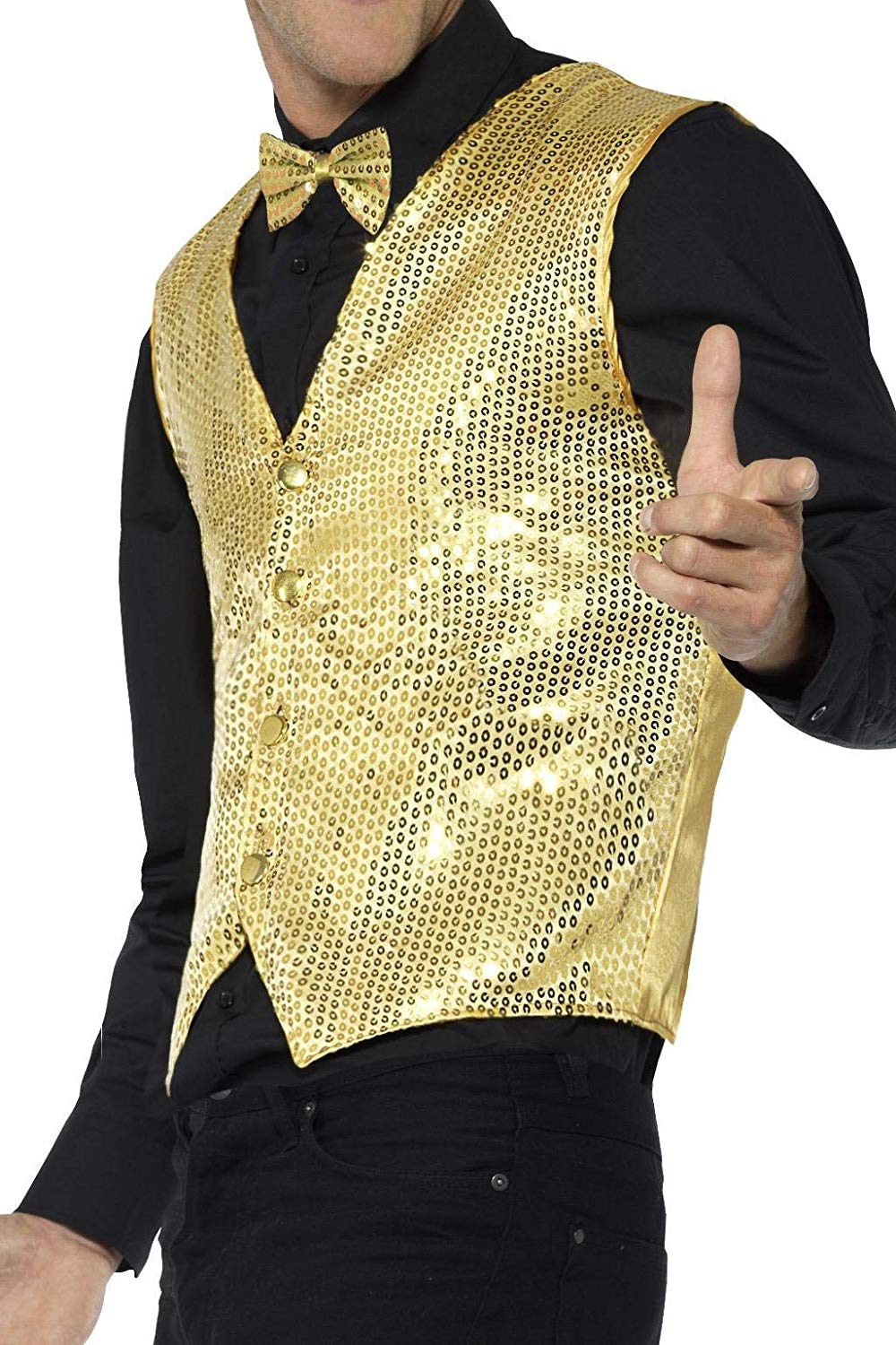 Smiffys Sequin Waistcoat, Gold, Party & Carnival Fancy Dress, Party Dress Up Costumes Halloween, XL - Size 46"-48" - Image 2