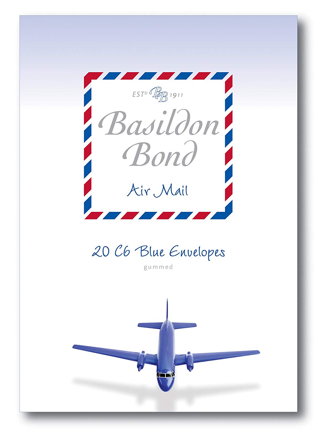Basildon Bond C6 114 x 162 mm Gummed Envelope - Airmail Blue (Pack of 20), 100080079