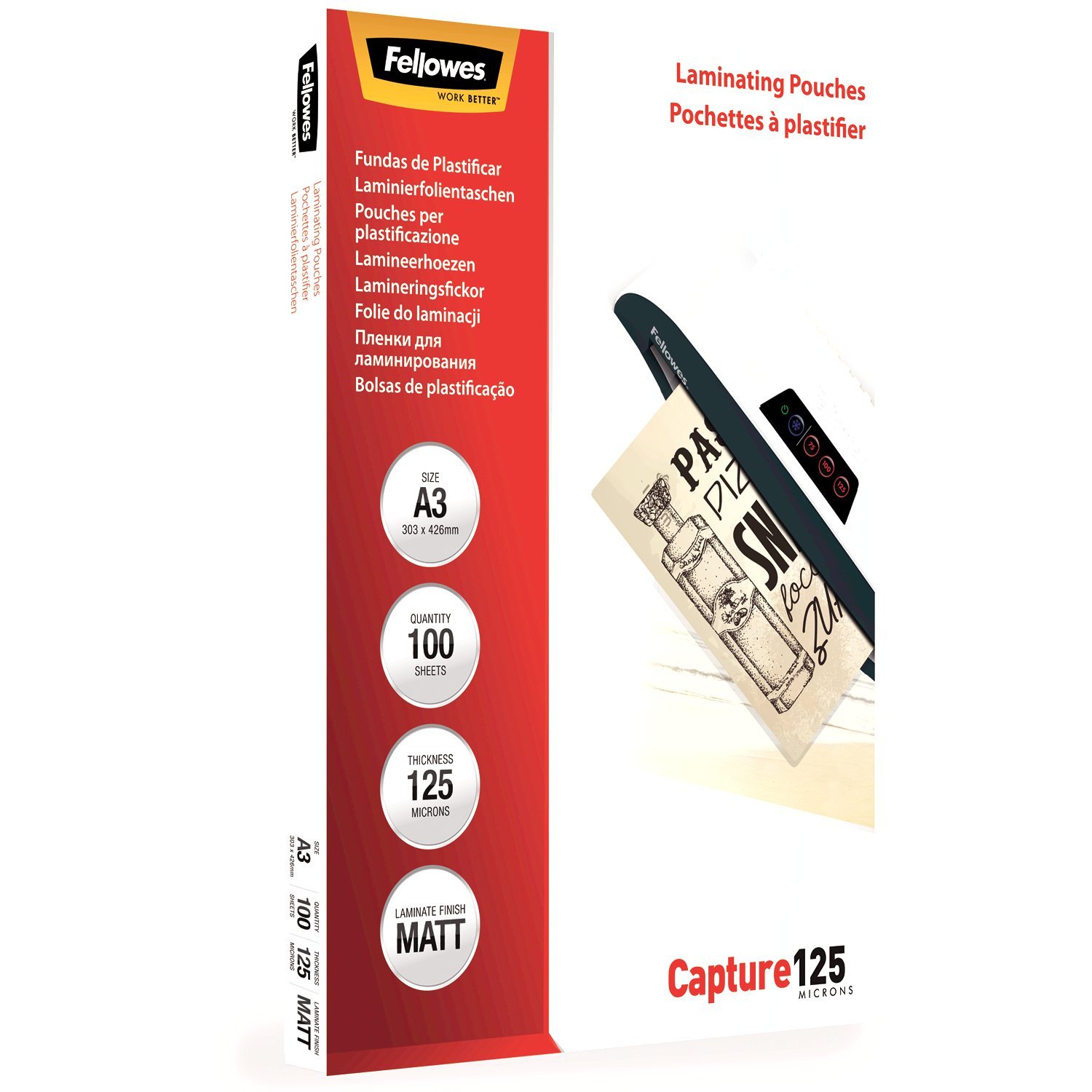 Fellowes ImageLast Enhance80 A4 Laminating Pouches - 80 Microns, Transparent, Matte - Pack of 100 Matte A3 / 125 Mikron
