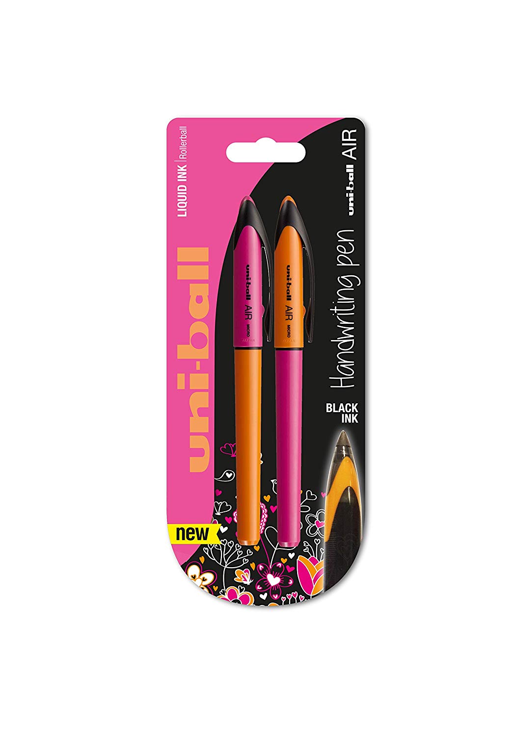 uni-ball 153544496 Air Micro Point Orange/Pink Barrel Pen - Black (Pack of 2), Orange,Pink,Black, 1 count (Pack of 2)