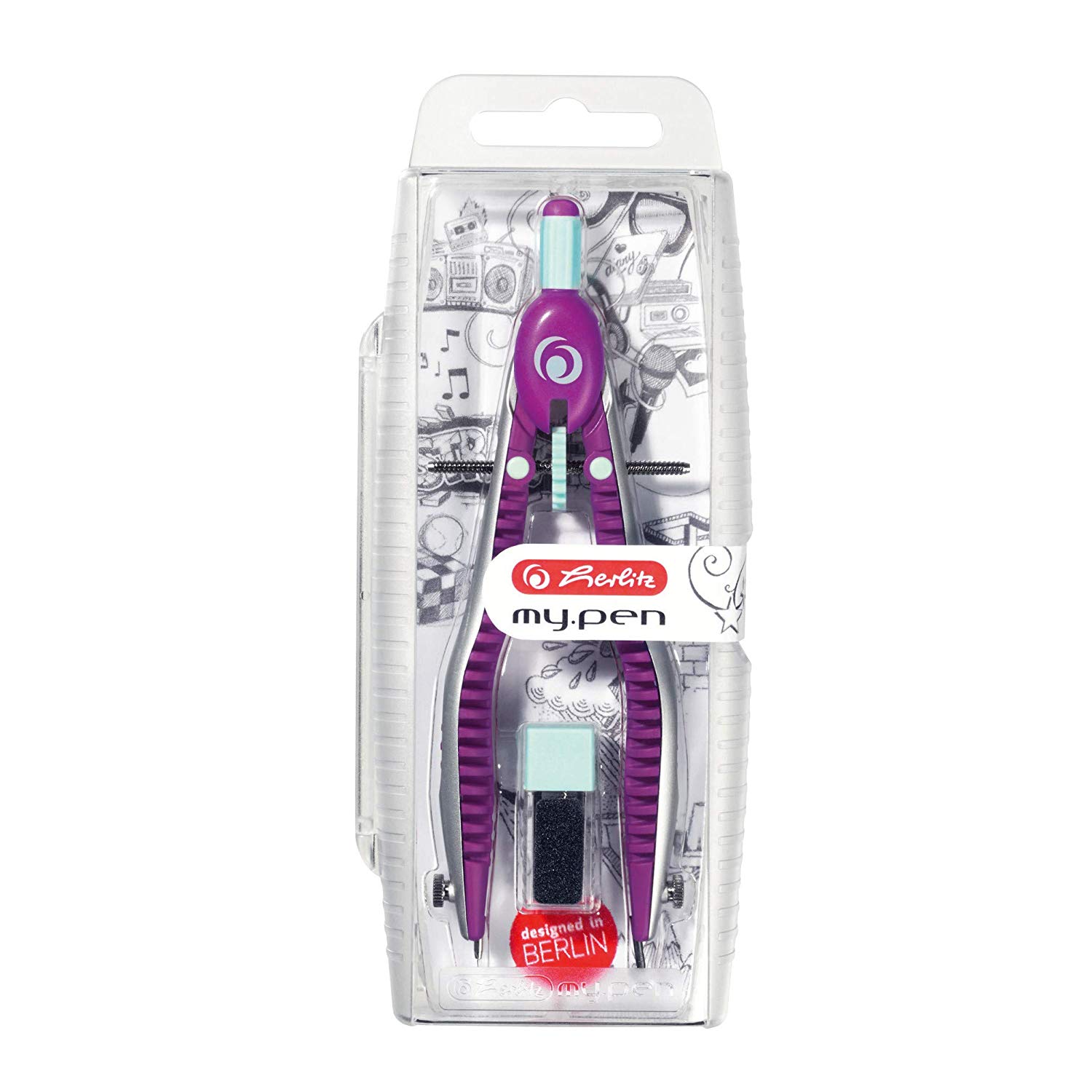Herlitz My.Pen Quick-Set Compass - White/Pink, Purple/Mint